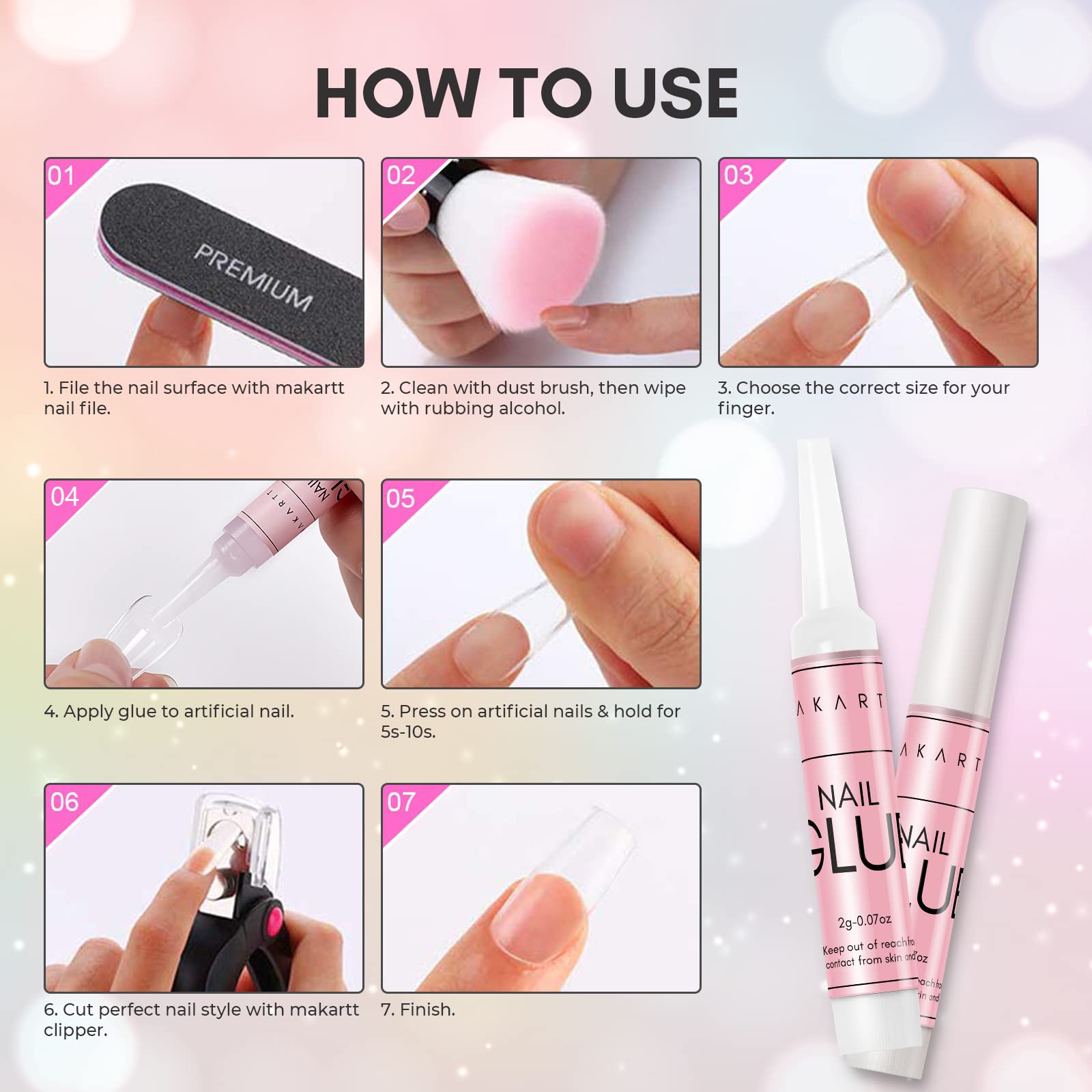 Decorating nails with Makartt glue for rhinestones and beads
