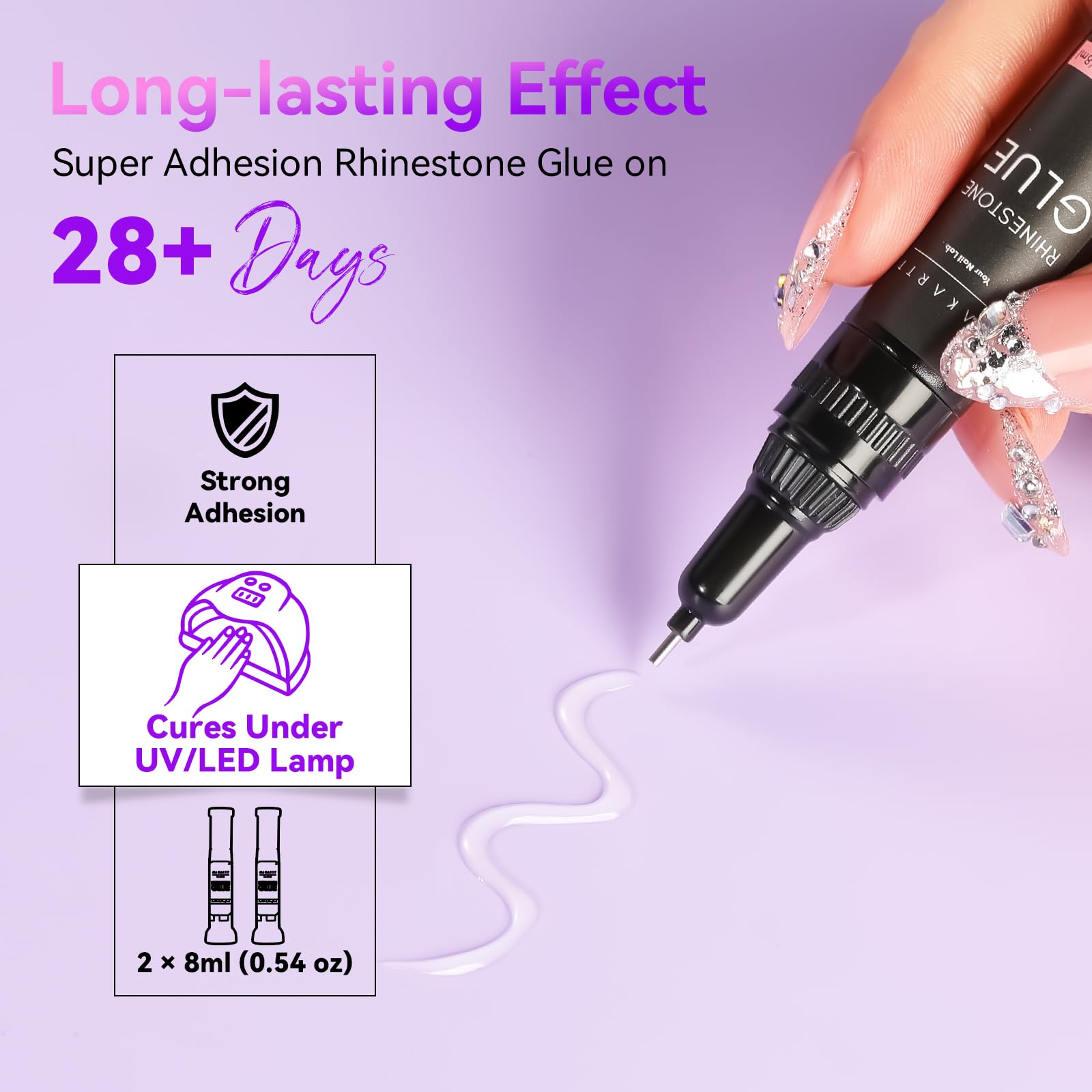Makartt vegan odor-free formula bonds decorations gently on natural nails.