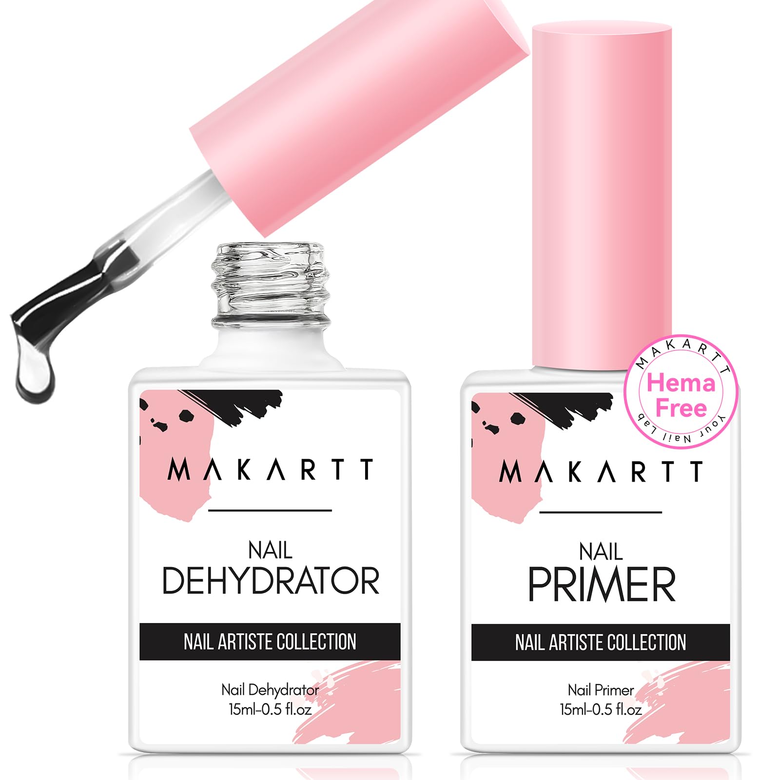 Makartt Nail Dehydrator bottle close-up shows oil-free prep for durable gel adhesion.