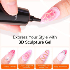 Makartt nail design gel showcasing 3D embossing and gem setting