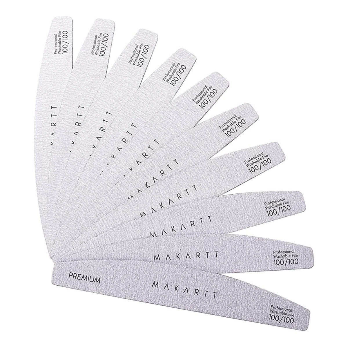 Makartt nail file 100/100 grit emery board for precise acrylic shaping and removal.