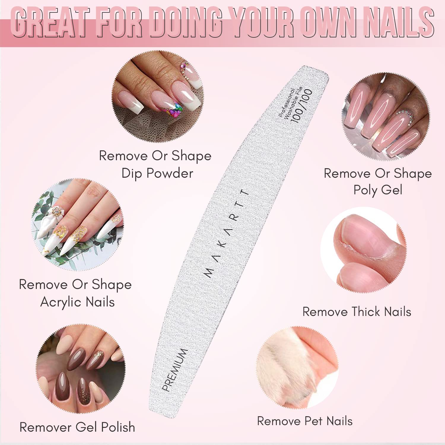 Makartt ergonomic nail file with comfortable grip for precise control.