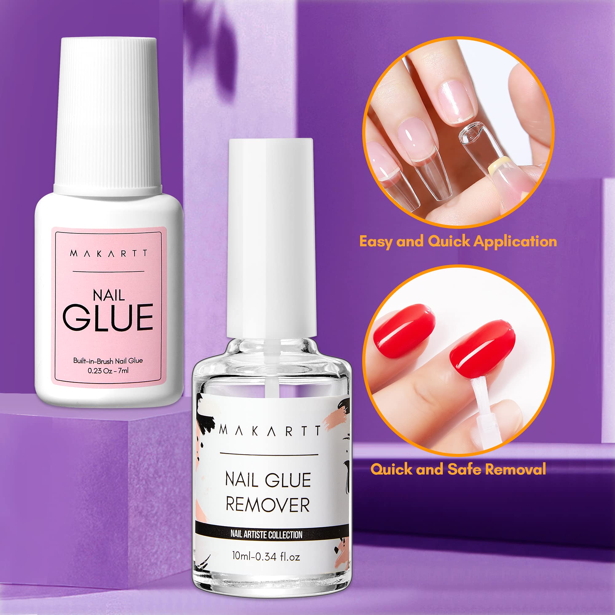 Makartt nail glue brush applicator enables easy, controlled nail placement.