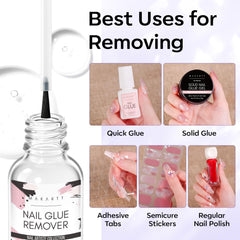 Makartt Nail Glue Remover bottle with tools demonstrates a complete removal kit for quick fixes