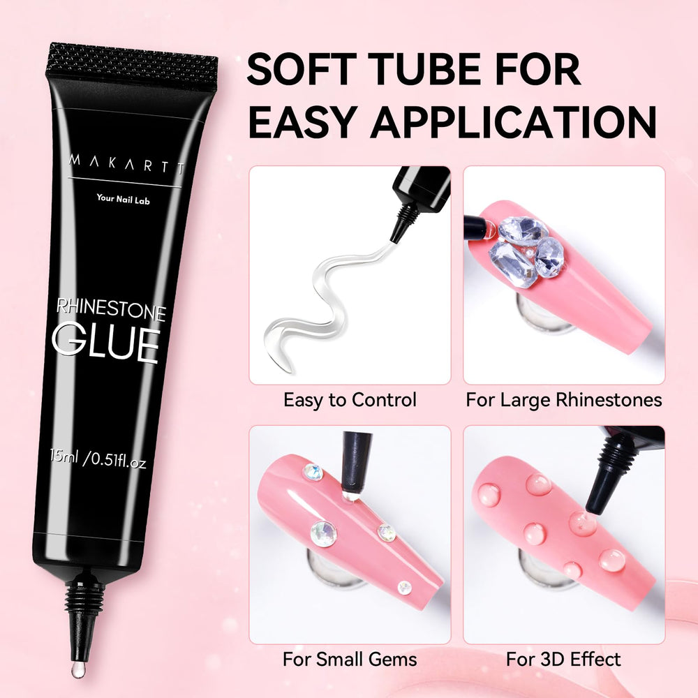 Makartt rhinestone glue 3D design gems attachment demonstrates secure holds.