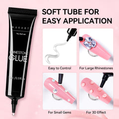 Makartt rhinestone glue 3D design gems attachment demonstrates secure holds.