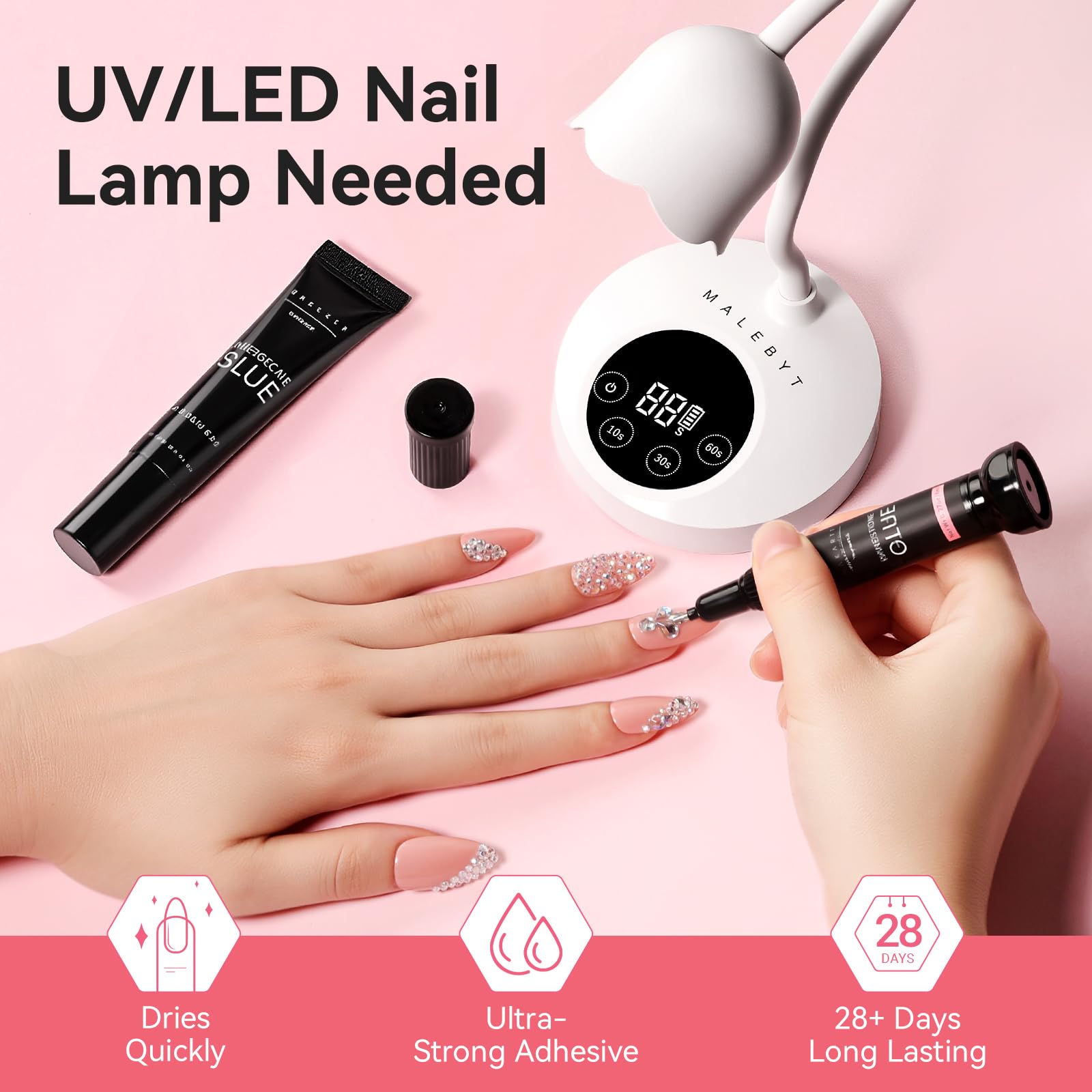 Makartt glue set demonstrates fast drying for efficient nail art.