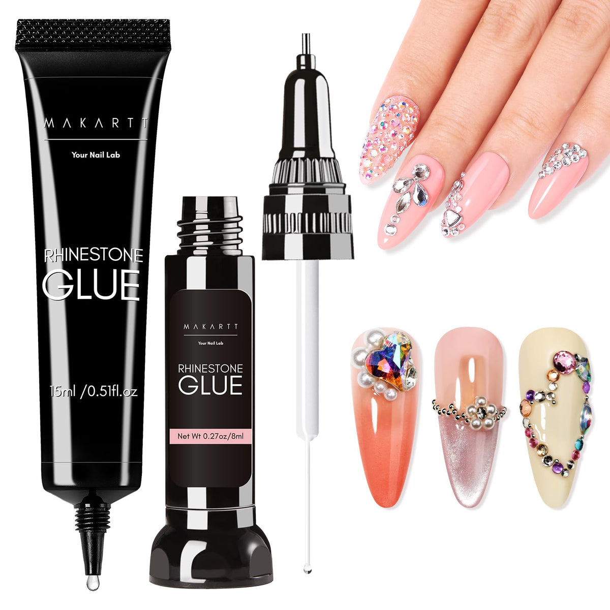 Makartt rhinestone glue set 15ml tube closeup for precise application.