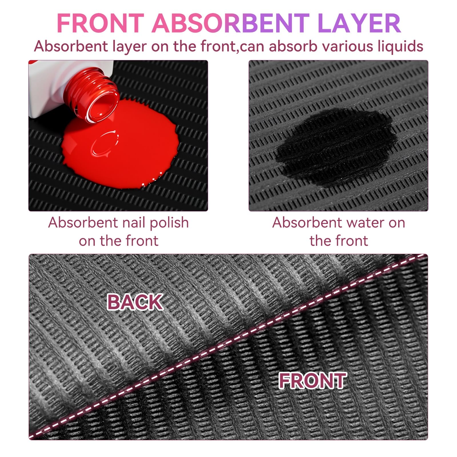 Makartt nail table mats with a 3-ply absorbent front for clean nail art sessions.