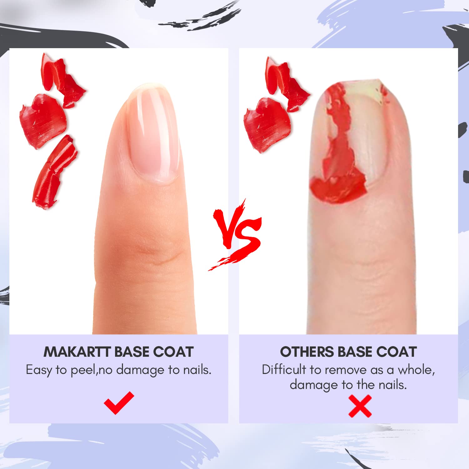 Makartt Peel Off Gel Base Coat on nails creates a clear base.