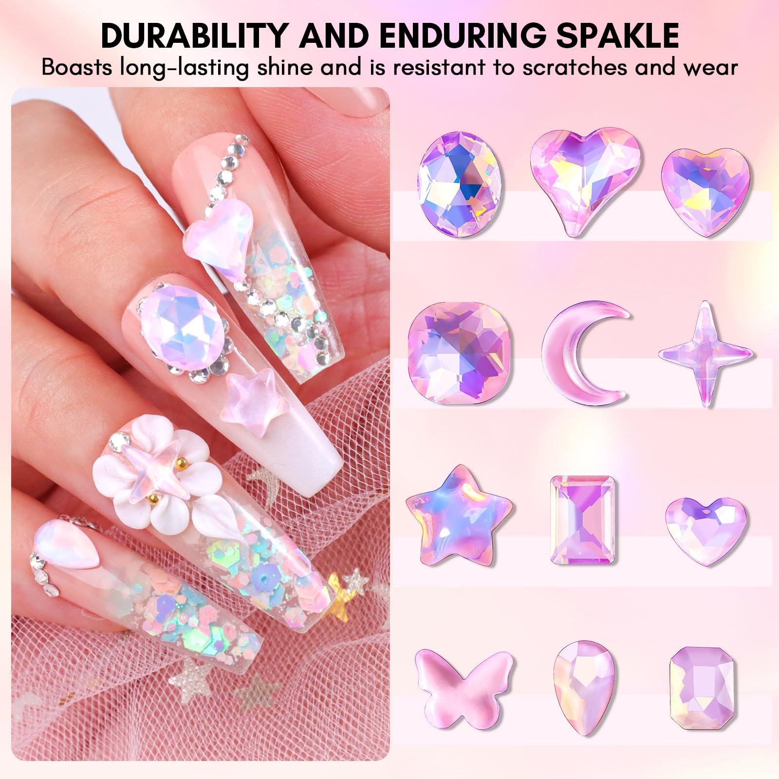 Makartt pink rhinestones collection sparkling for nails and DIY decor.