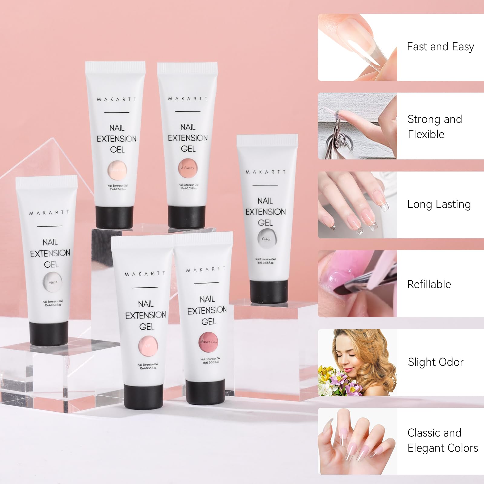 Makartt Poly Nail Gel Kit additional nude-pink shades for seamless style.