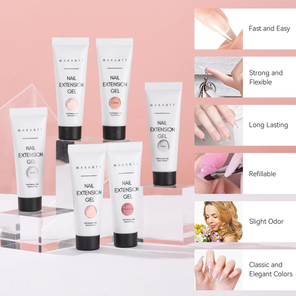 Makartt Poly Nail Gel Kit additional nude-pink shades for seamless style.
