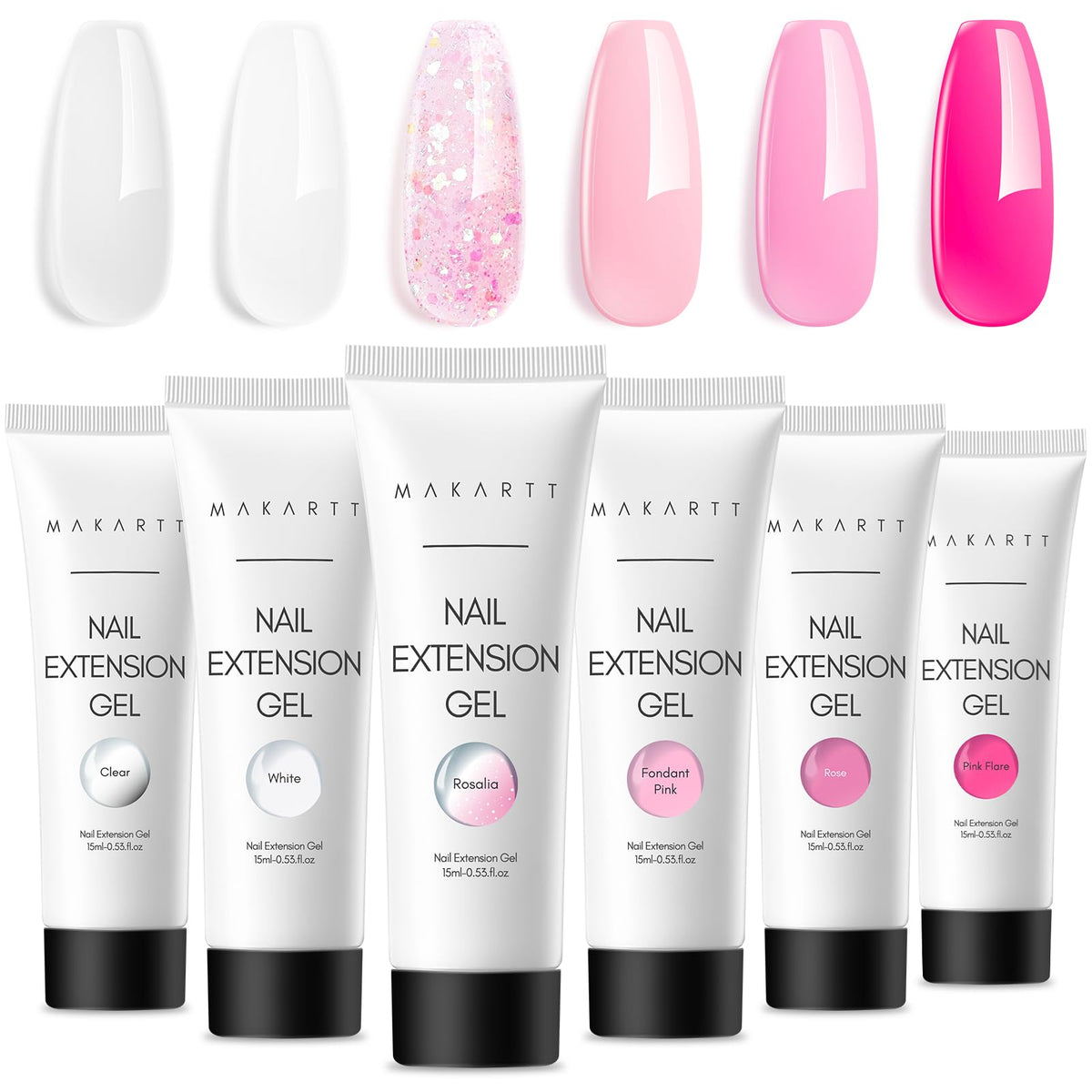 Makartt poly nail gel set in six colors for long-lasting extensions at home.