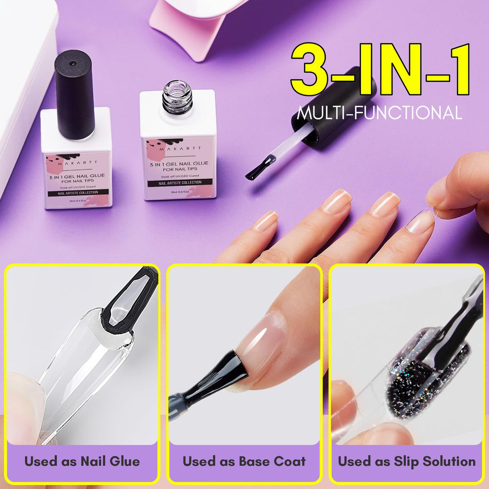 Nail extensions with Makartt glue demonstrating durable bond on tips.