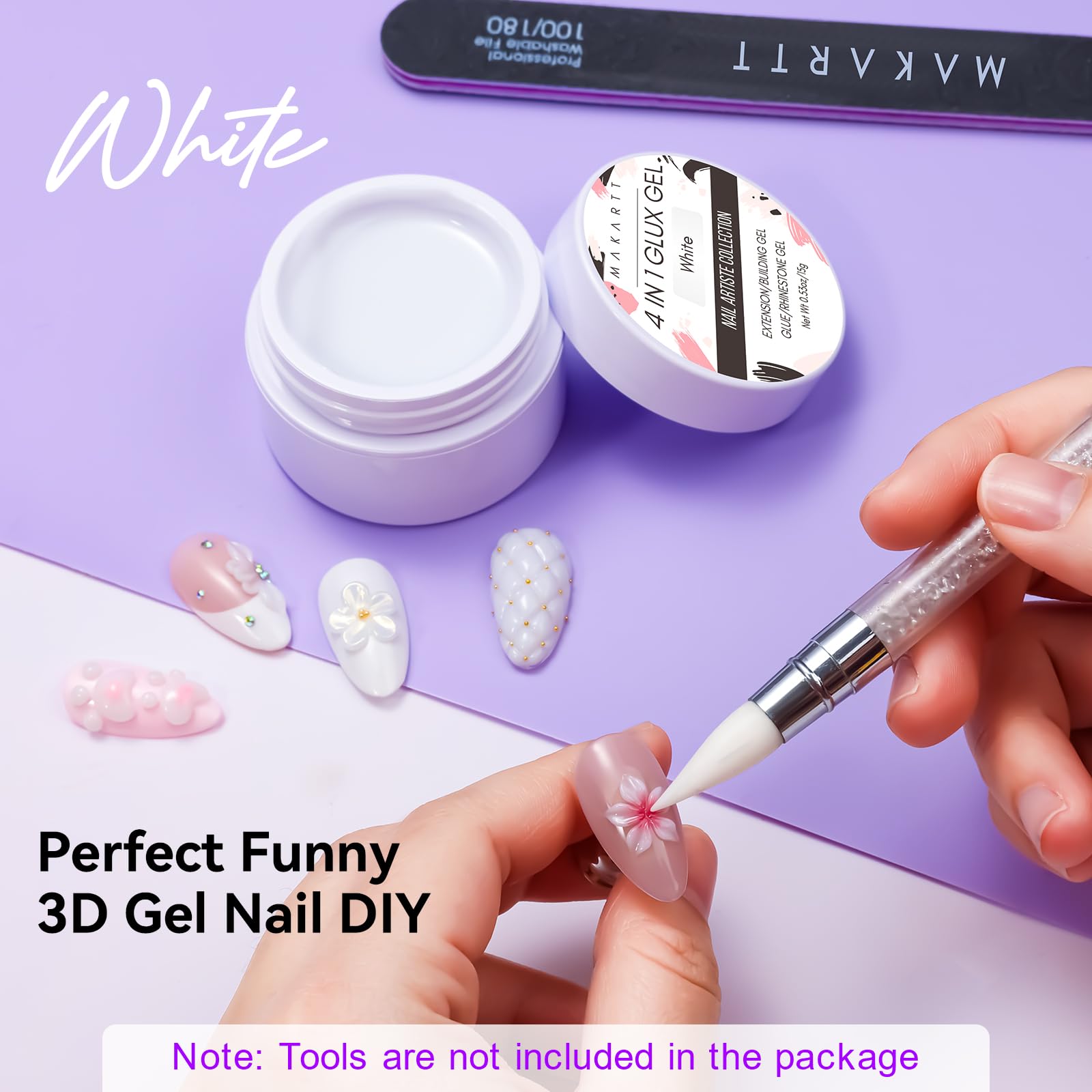 Makartt pure white gel swatch provides a clean base