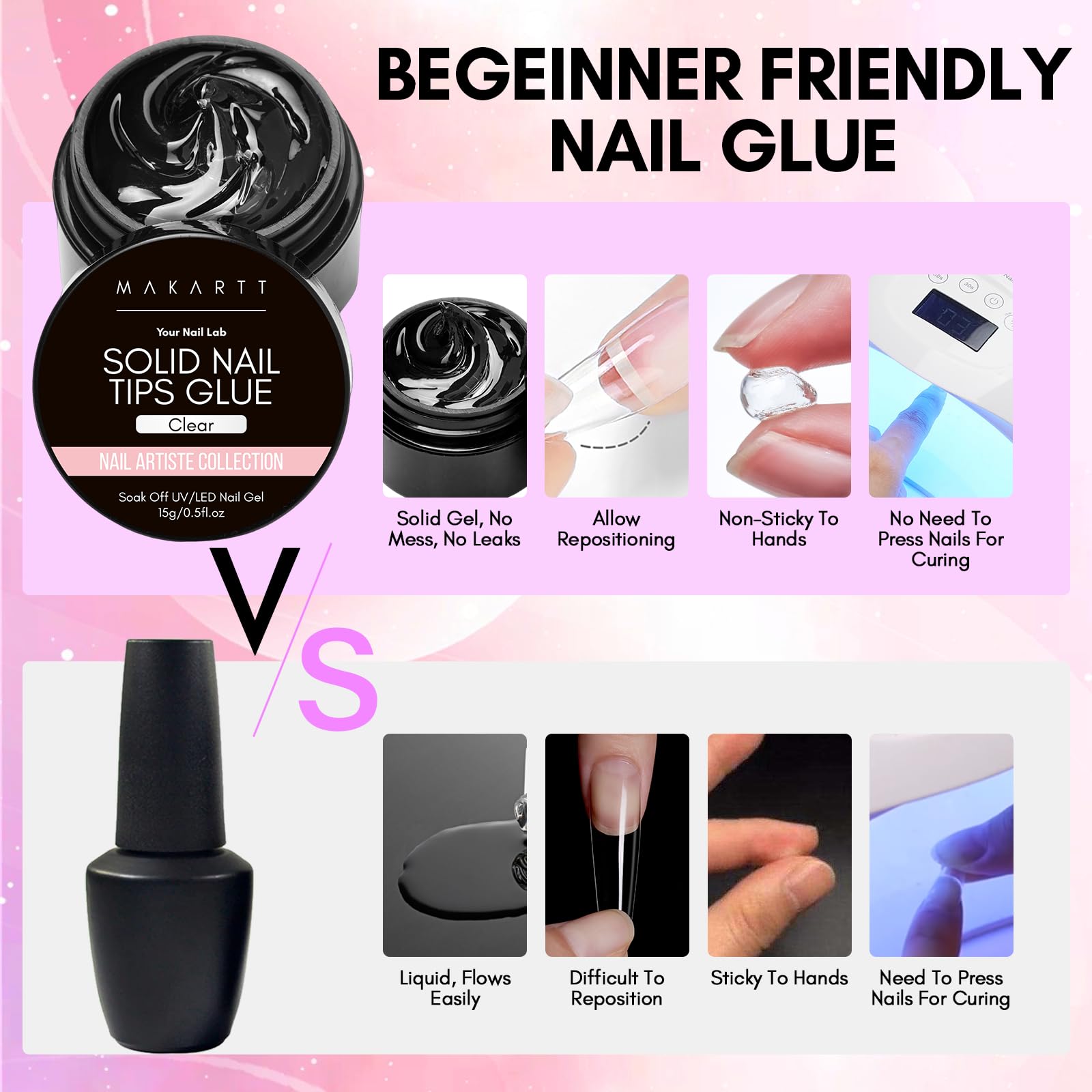 Makartt solid nail glue bonds diamonds and nail art for versatile designs.