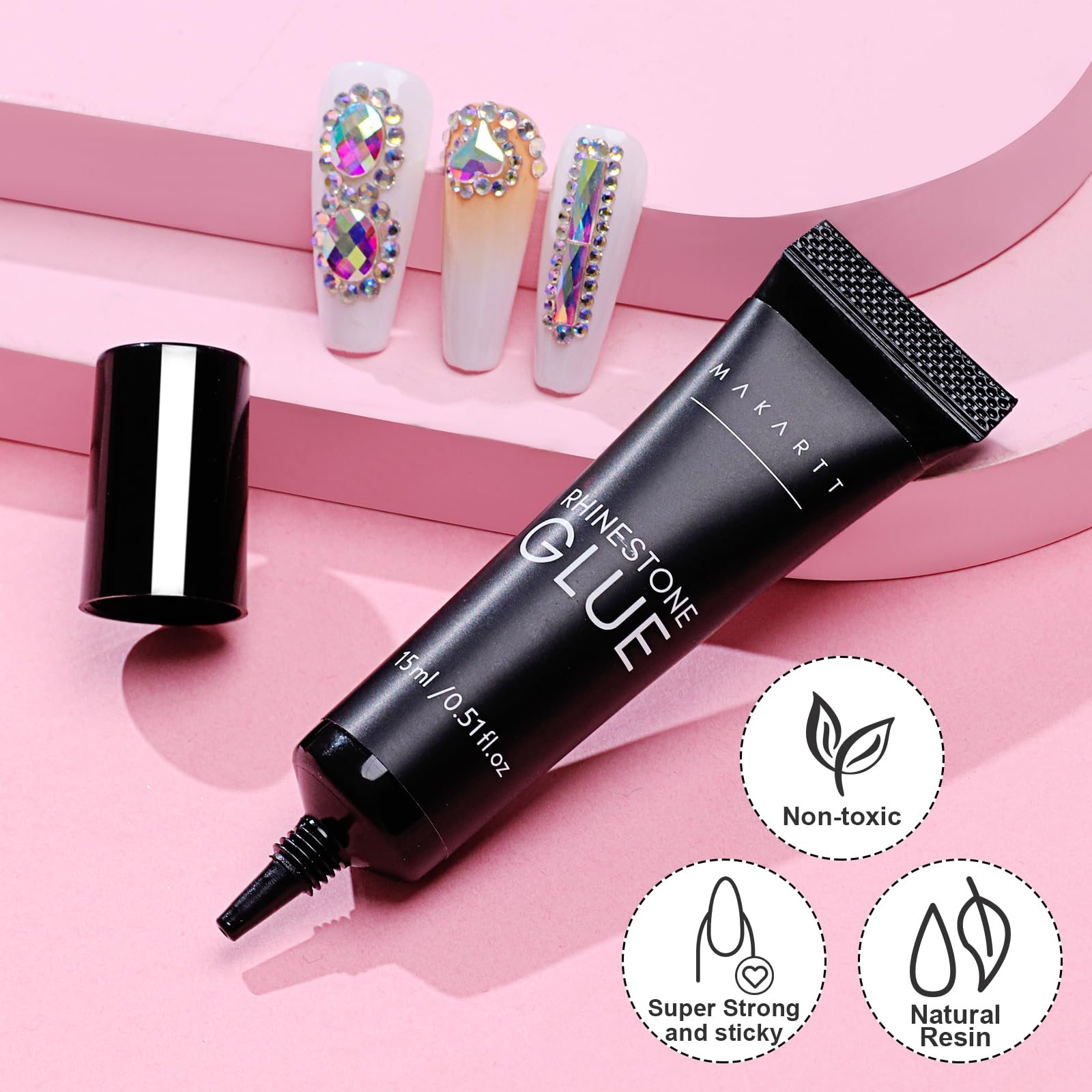 Makartt sparkling nail art glue results on detailed nail design