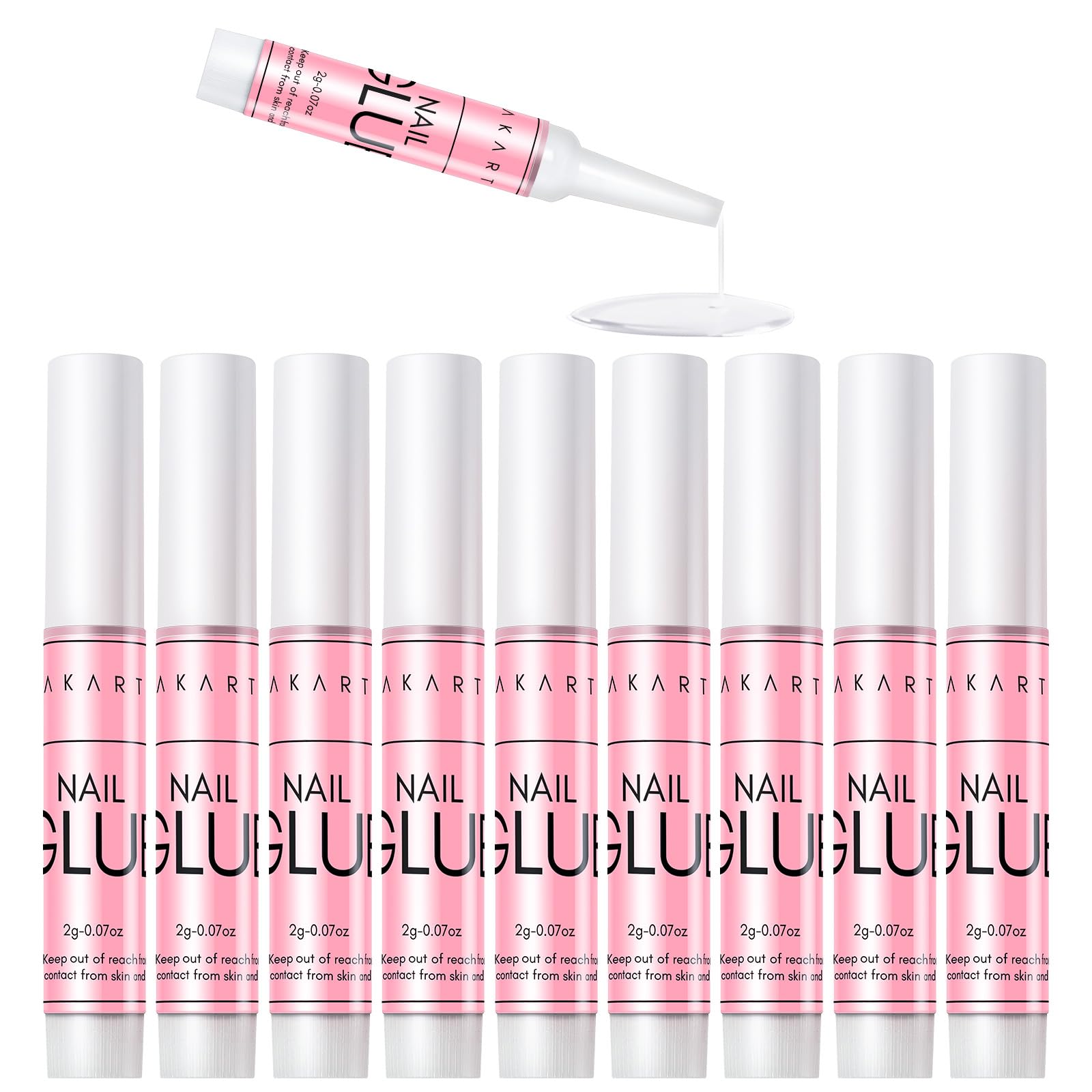 Makartt Super Strong Nail Glue bottle closeup shows fast-drying bonding for press-on nails.