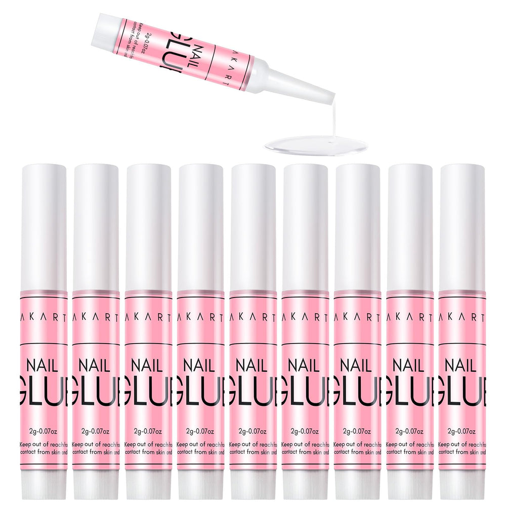 Makartt Super Strong Nail Glue bottle closeup shows fast-drying bonding for press-on nails.