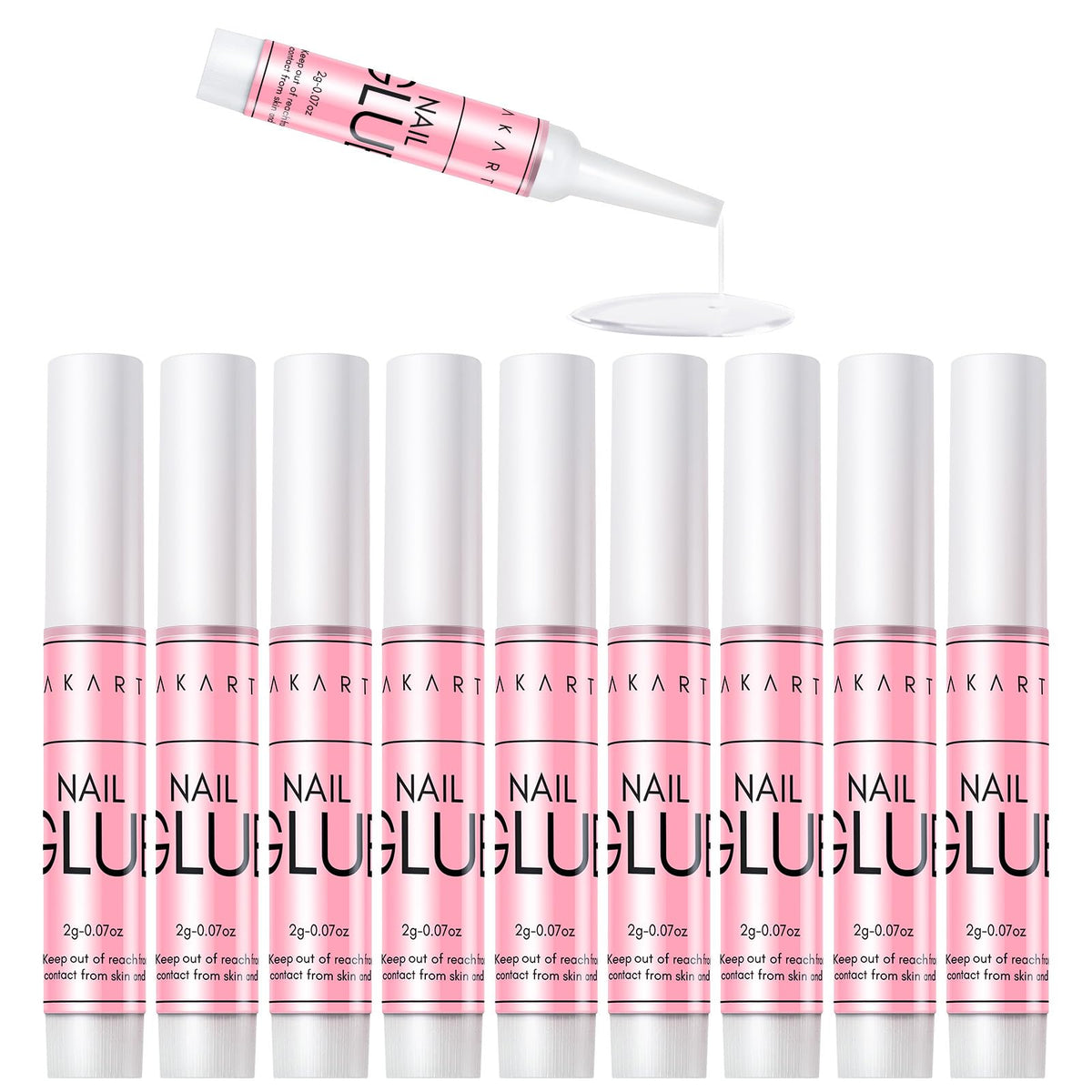 Makartt Super Strong Nail Glue bottle closeup shows fast-drying bonding for press-on nails.