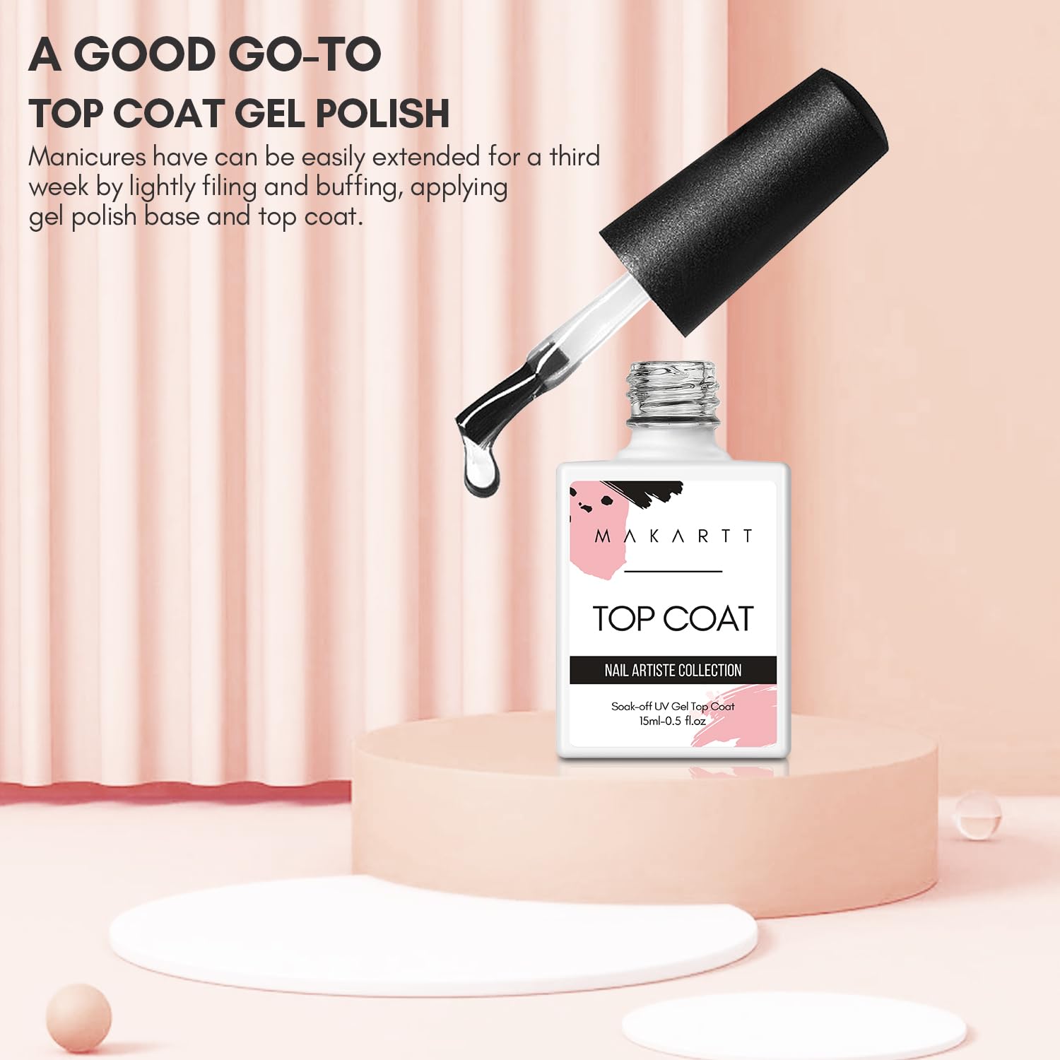 Makartt top coat for acrylic nails adds strength and shine.
