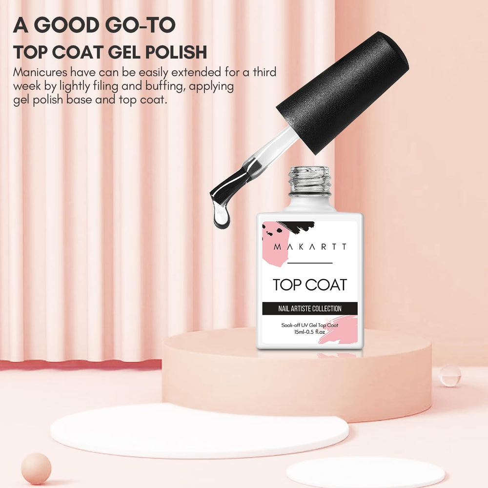Makartt top coat for acrylic nails adds strength and shine.