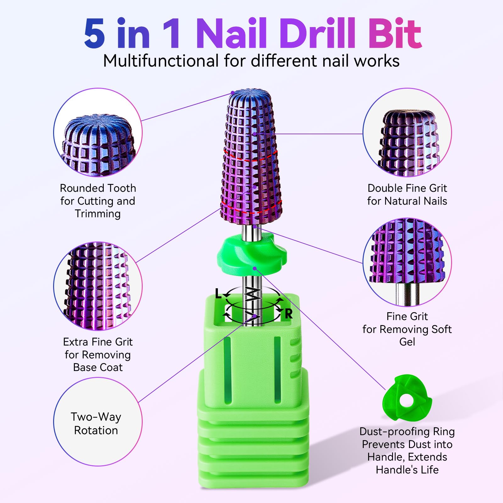 Makartt two-way rotation nail bit for both left and right handed users