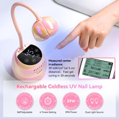 Makartt cordless nail lamp demonstrates portability for on-the-go manicures.