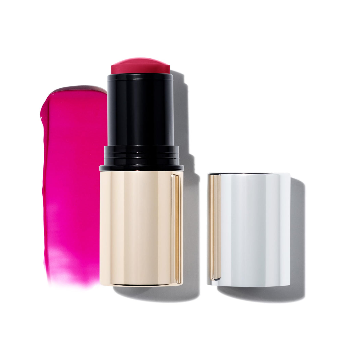 Make Beauty Heat Stroke Cream Blush Stick Stimulated hot pink swatch for a dewy cheek glow