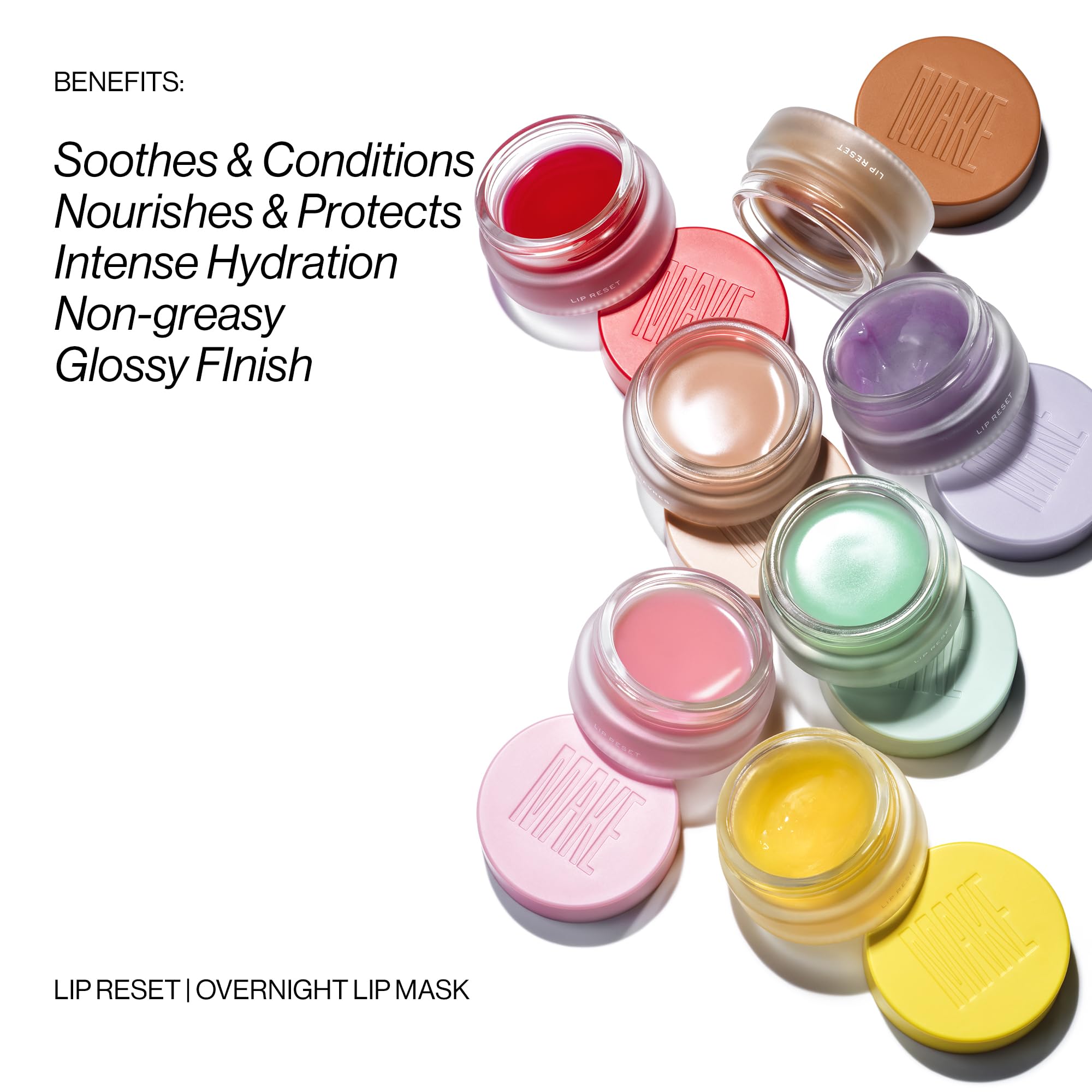 MAKE Beauty Lip Reset close-up reveals creamy texture ideal for nighttime care.