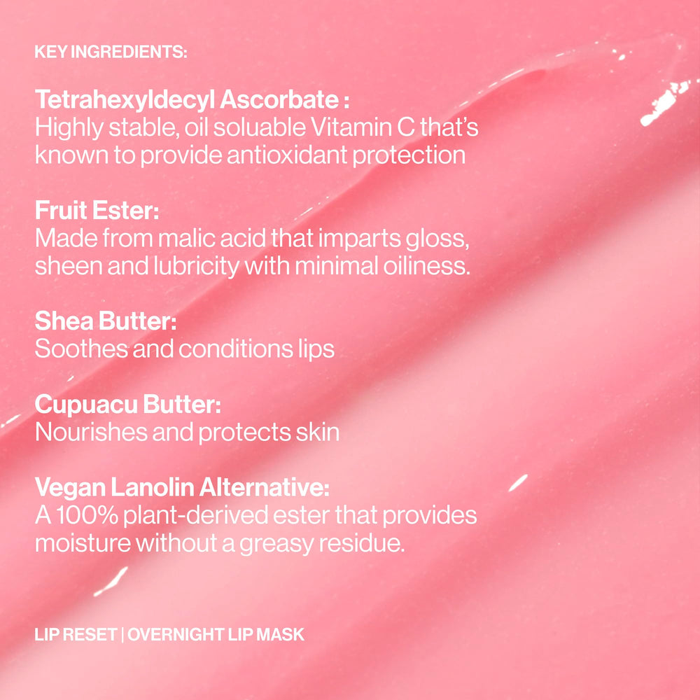 MAKE Lip Reset ingredients shot showcasing shea butter and jojoba oil