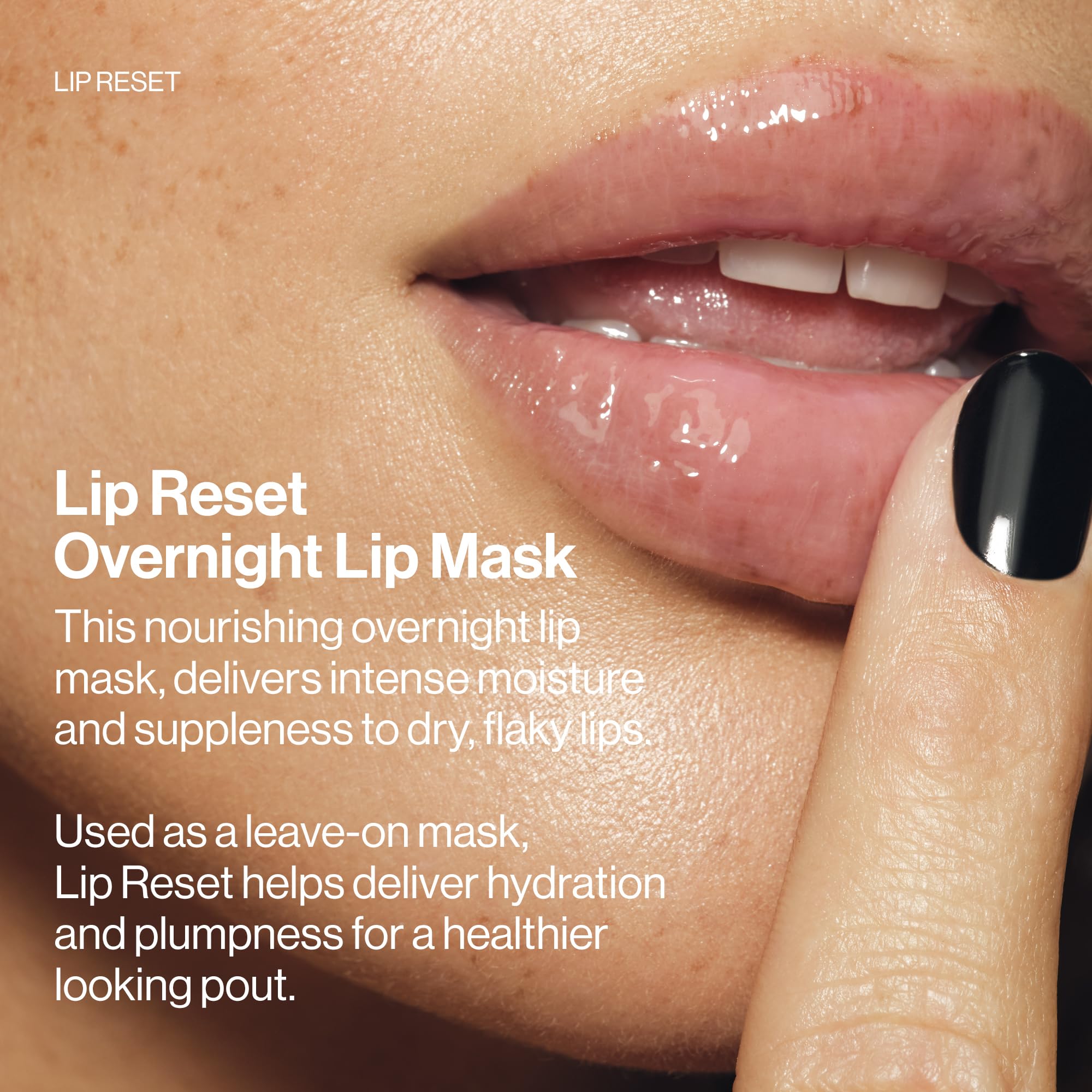 MAKE Beauty Lip Reset overnight mask spread on lips delivers deep moisture.