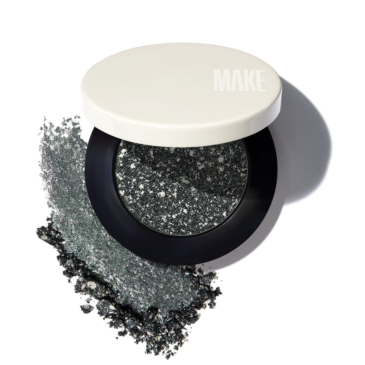 MAKE Beauty Multi-Chromatic Shadow with foil finish for luminous depth and color shift.