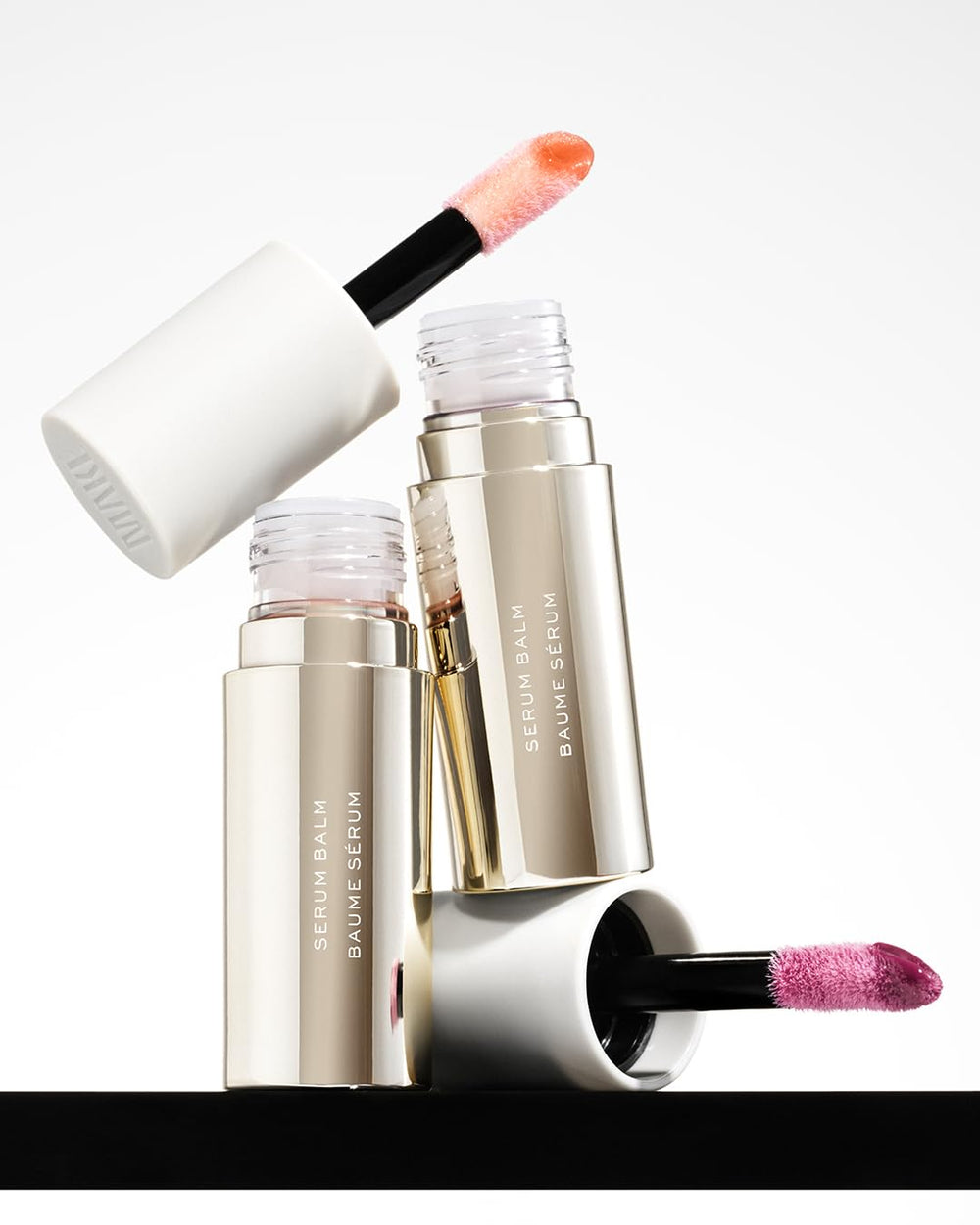 MAKE Serum Balm texture on lips with non-sticky shine.