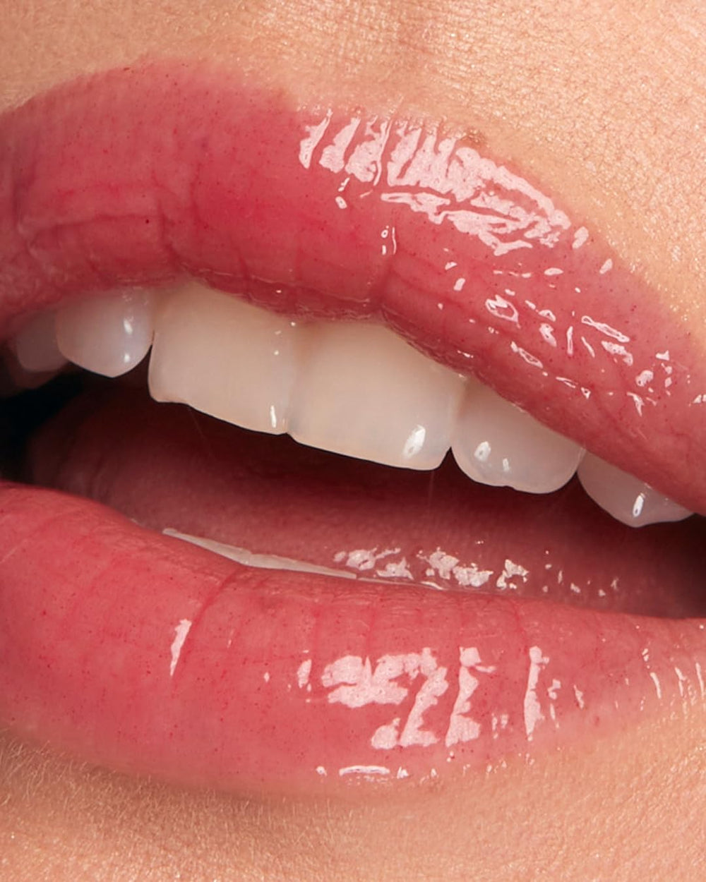 Pink Cerise shade applied on lips for subtle tint and shine.