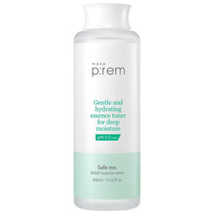 Gently patting MakeP-REM Safe Me Relief Essence Toner into the face for soothing moisture.