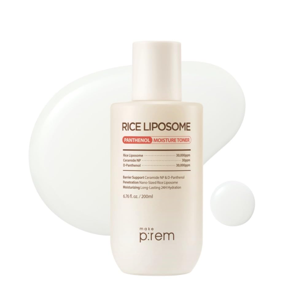 MAKEP:REM Rice Liposome Toner bottle ready for daily hydration.