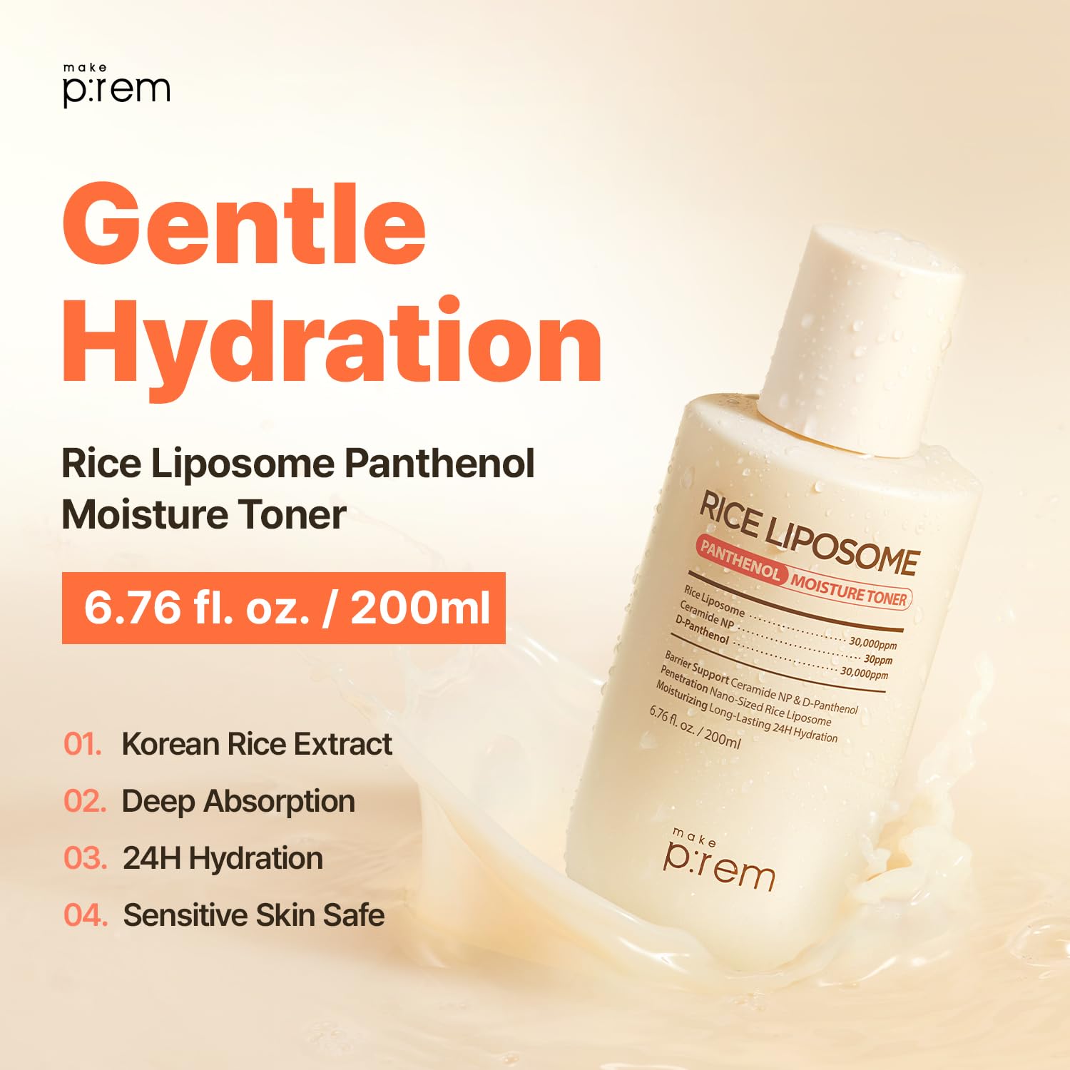 MAKEP:REM Toner texture appears light and fast-absorbing for fresh skin.