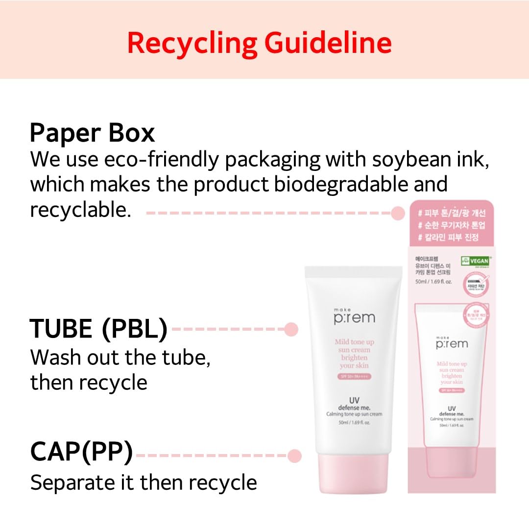MAKE P:REM UV Defense Me packaging back highlights eco-conscious details.