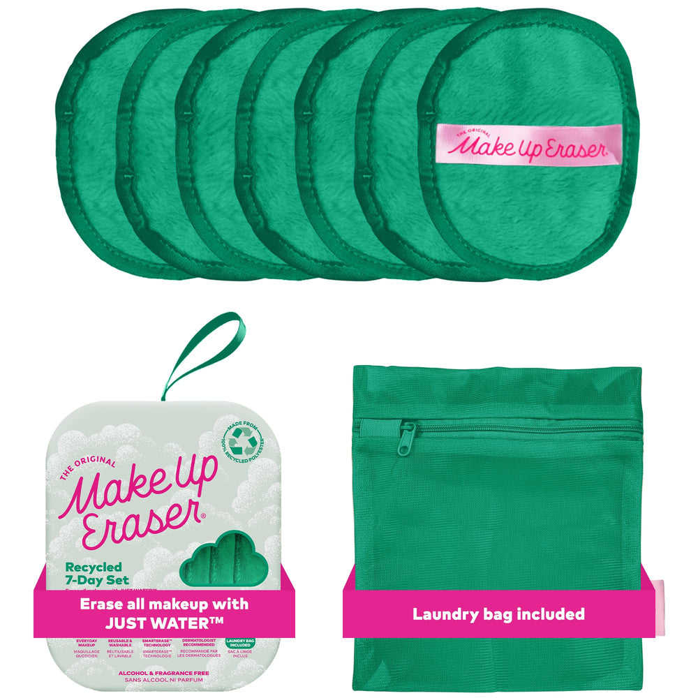 MakeUp Eraser 7-Day Set packshot shows reusable cloths replacing disposable wipes for makeup removal