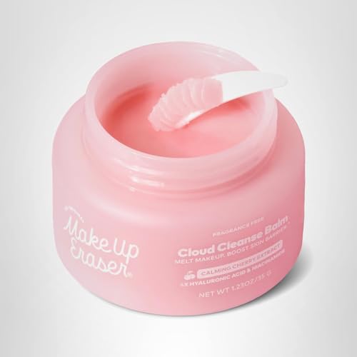 MakeUp Eraser Cloud Cleanse Balm travel-size in hand suggests portable cleansing routine