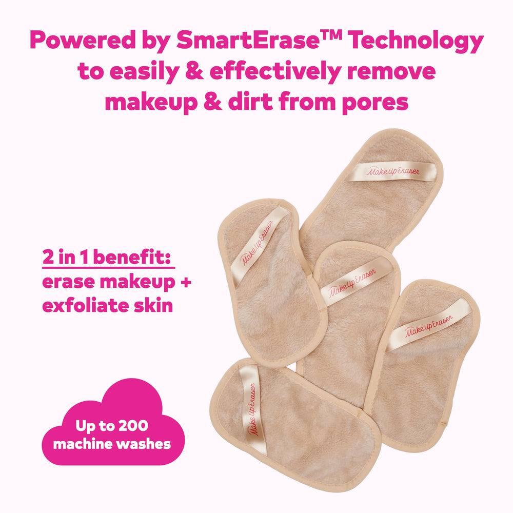 MakeUp Eraser Mini PRO 5-pack washable design promotes reuse and less waste.