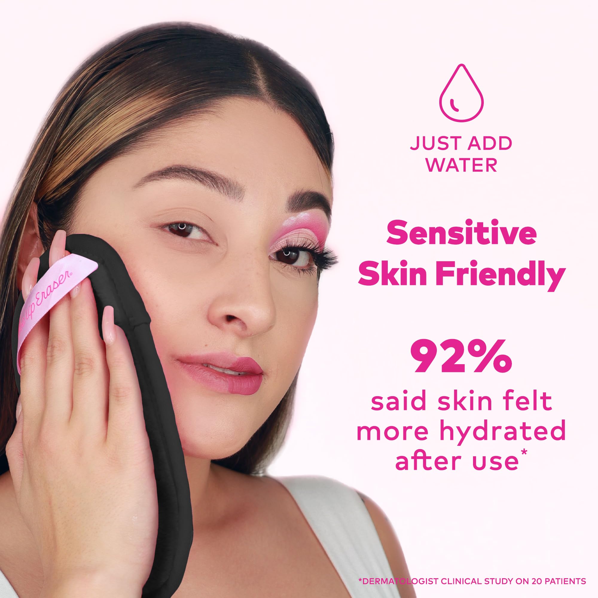 MakeUp Eraser Mini Pro dual-texture fiber provides gentle exfoliation.