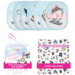 MakeUp Eraser original seven-day Hello Kitty Skiing box shows water-only makeup removal.