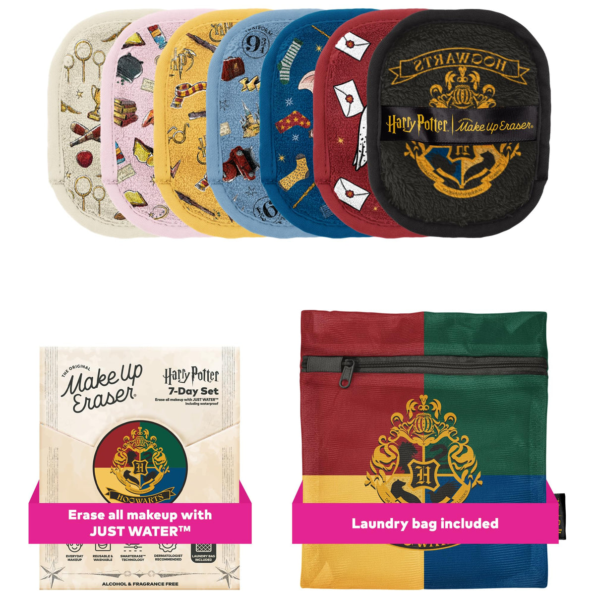 MakeUp Eraser Original Harry Potter 7-Day Set packaging showing eco-friendly, reusable makeup remover.