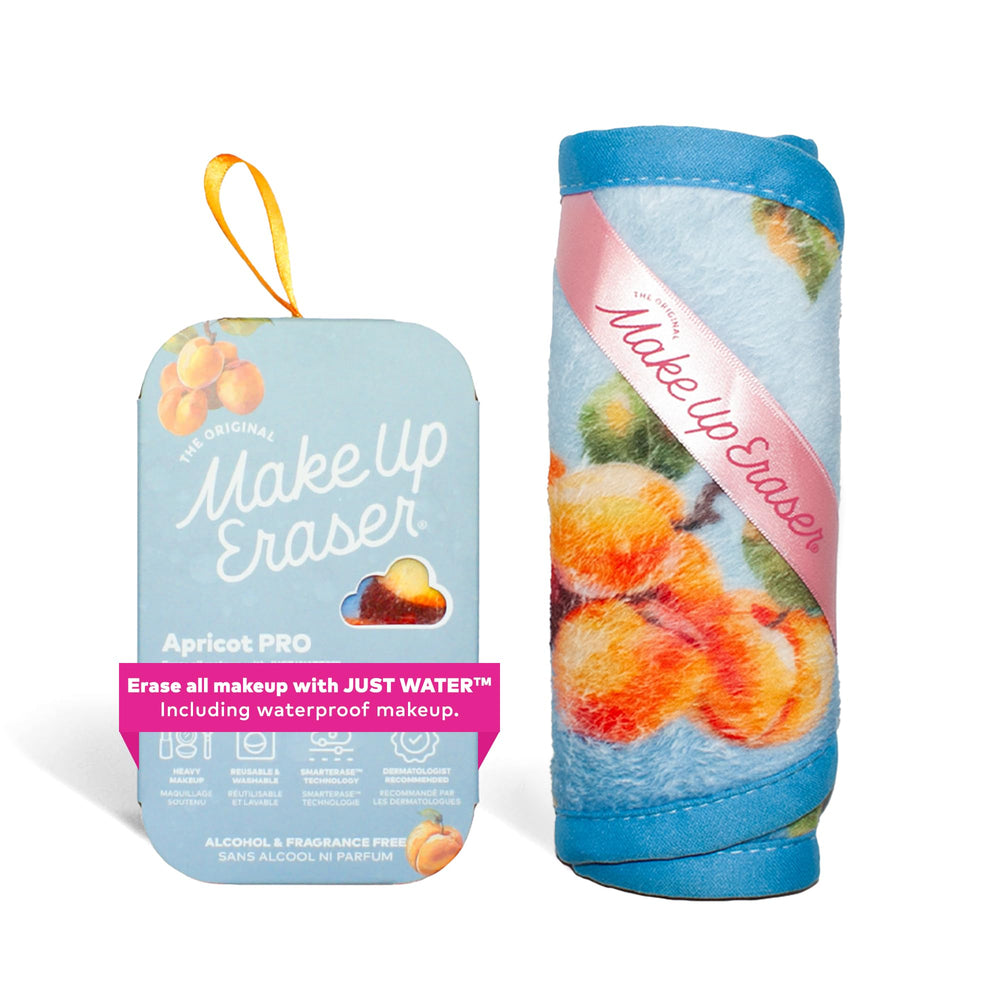 MakeUp Eraser PRO apricot bottle close-up illustrating water-only makeup removal