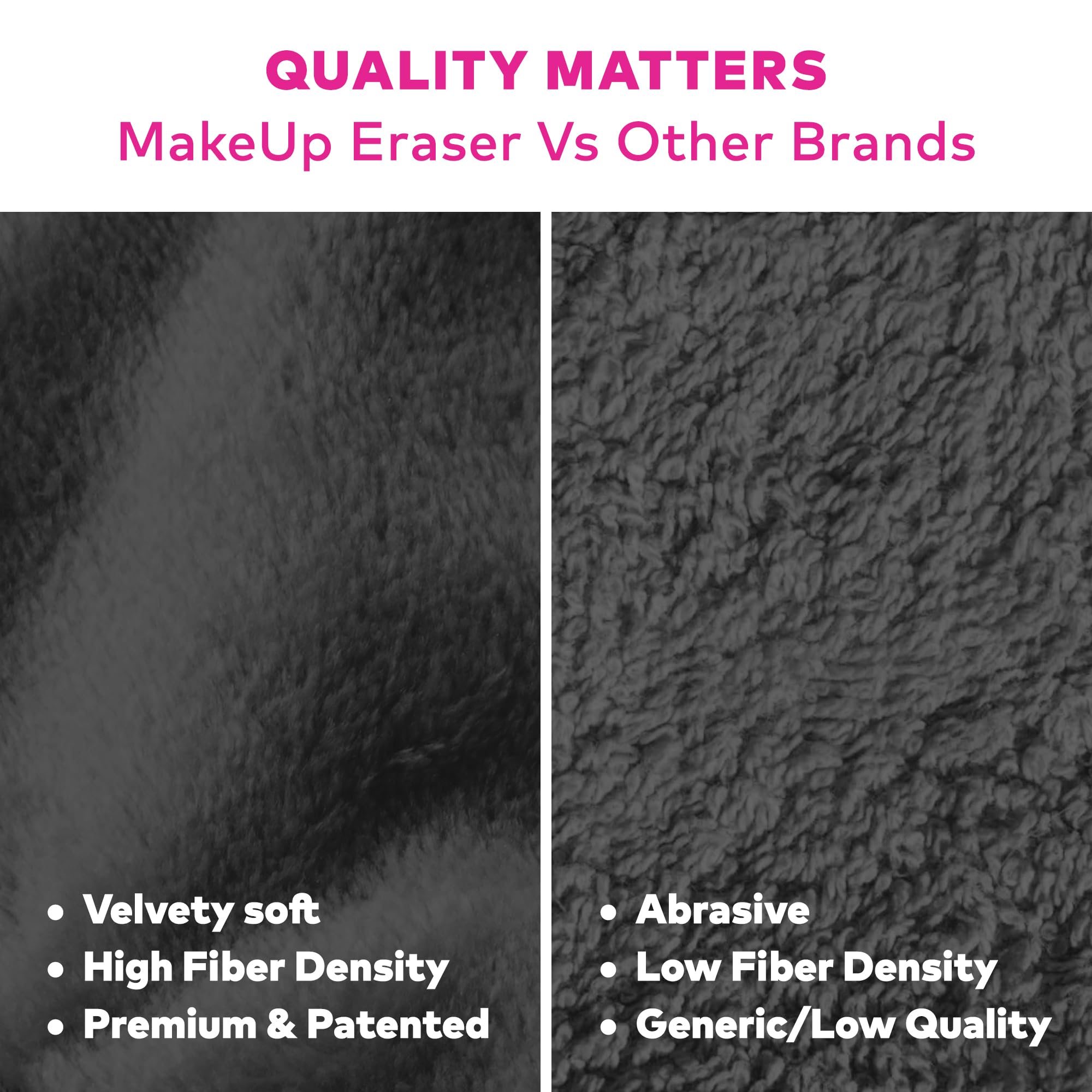 Gentle microfiber cleanses mascara, eyeliner, foundation with no harsh chemicals.