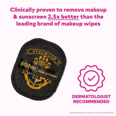 Close-up of water-activated fibers lifting makeup with a soft touch.