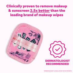 MakeUp Eraser water-activation fibers demonstrating easy makeup removal with water.